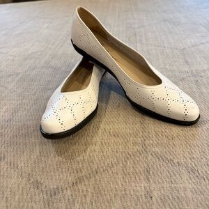 Salvatore Ferragamo Boutique White Perforated Leather Ballet Flats 11 Italy